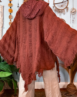 SENNA HOODED SHAWL - RUST