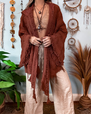 SENNA HOODED SHAWL - RUST