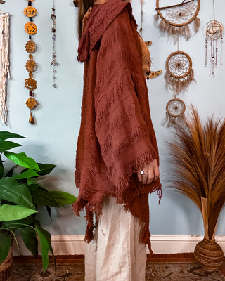 SENNA HOODED SHAWL - RUST