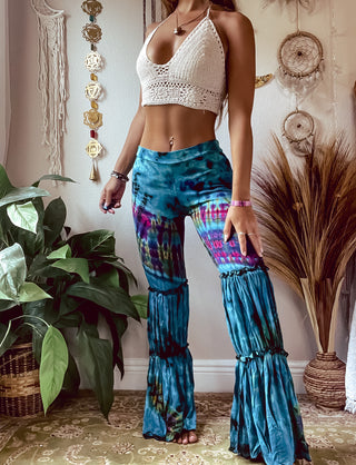 TURQUOISE TIERED FLARE PANTS