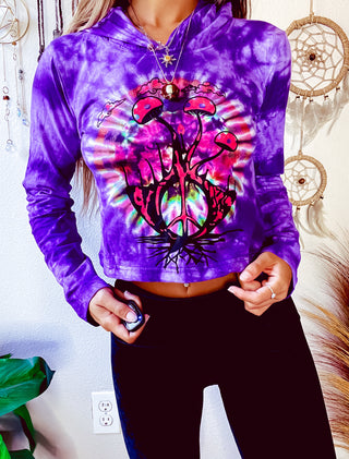 PEACEFUL TRIPS CROPPED HOODIE - PURPLE