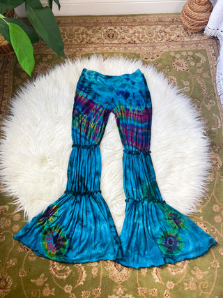 TURQUOISE TIERED FLARE PANTS