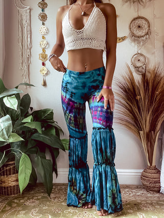 TURQUOISE TIERED FLARE PANTS