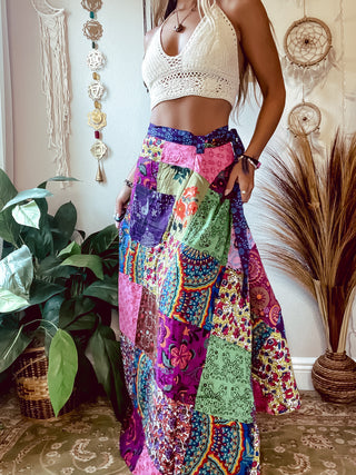 PATCHWORK WRAP SKIRT